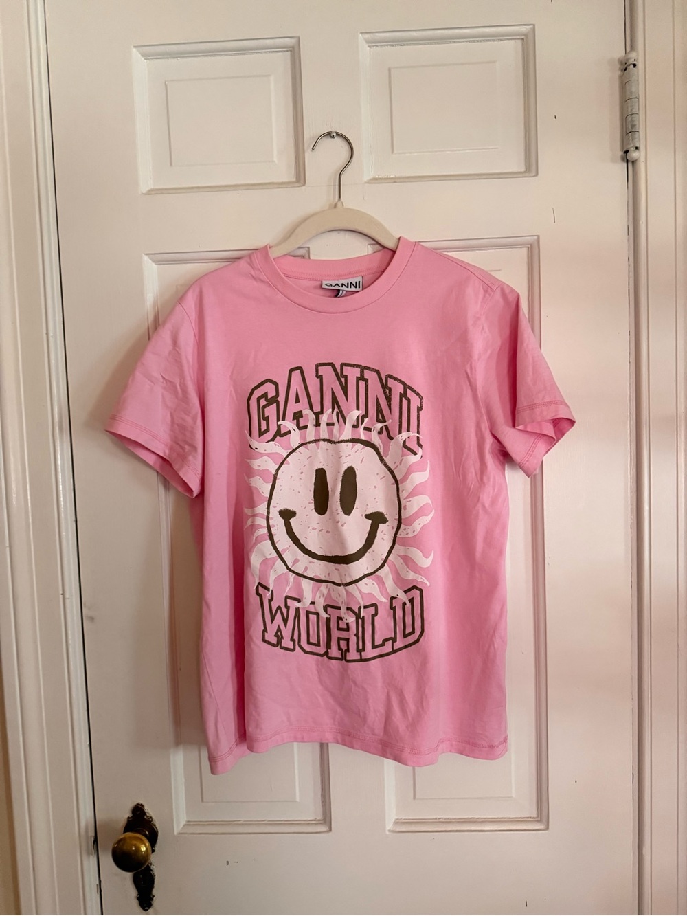Ganni Pink Graphic 'Ganni World' Short-Sleeve Tee